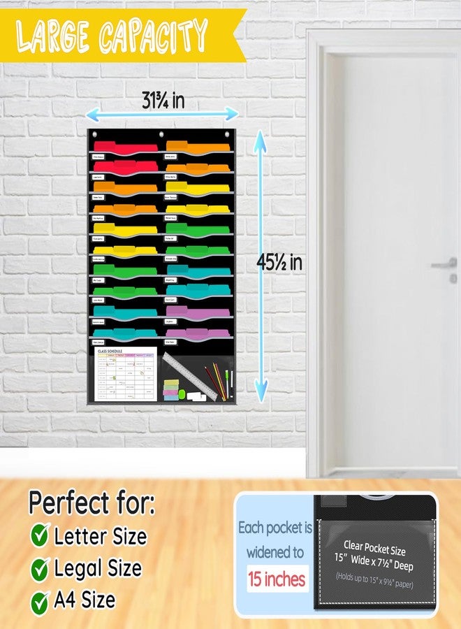 ALSLEA 22 Pockets Hanging Wall File Organizer for Legal/ Letter Size Paper, Over the Door Organizer, 31¾" x 45½" Pocket Chart for Classroom, Office, Warehouse, Home Use with 24 Name Tags & 6 Hooks - Image 3