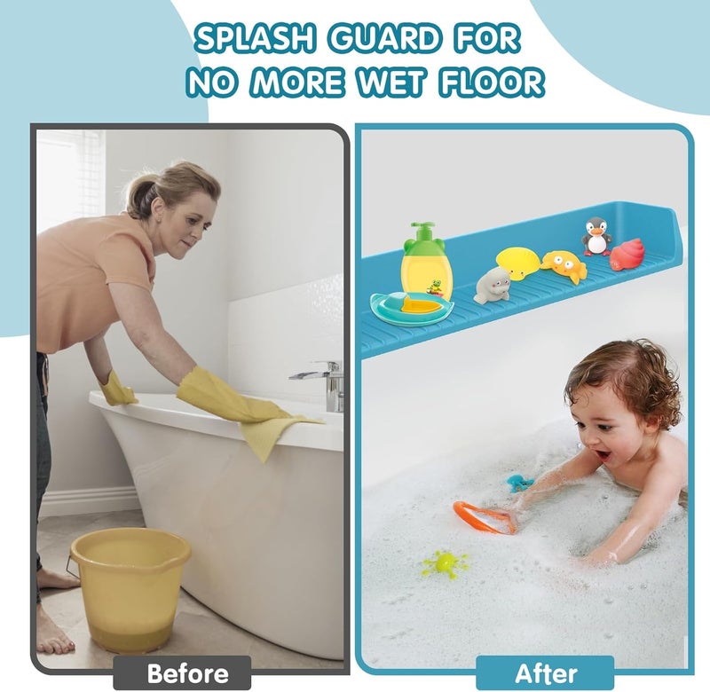 IwelKee Bathtub Splash Guard for Tub Kids, Longer Silicone Water Splash Guard for Bathtub, Toy Holder Play Shelf for Bathtime, Prevents Water Spills in Bathroom - Image 5