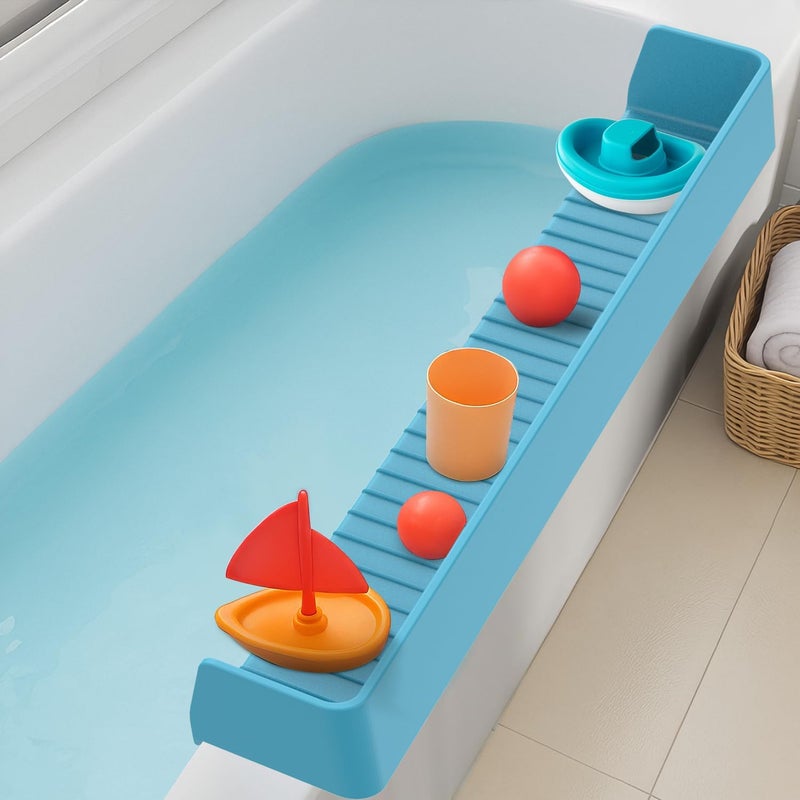 IwelKee Bathtub Splash Guard for Tub Kids, Longer Silicone Water Splash Guard for Bathtub, Toy Holder Play Shelf for Bathtime, Prevents Water Spills in Bathroom - Image 1