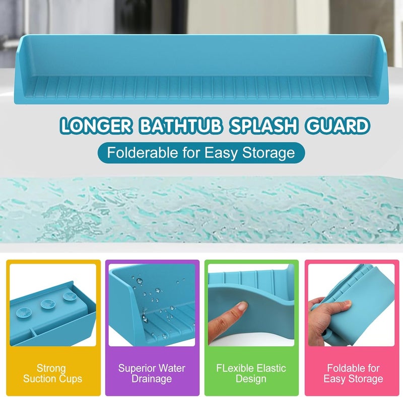 IwelKee Bathtub Splash Guard for Tub Kids, Longer Silicone Water Splash Guard for Bathtub, Toy Holder Play Shelf for Bathtime, Prevents Water Spills in Bathroom - Image 4