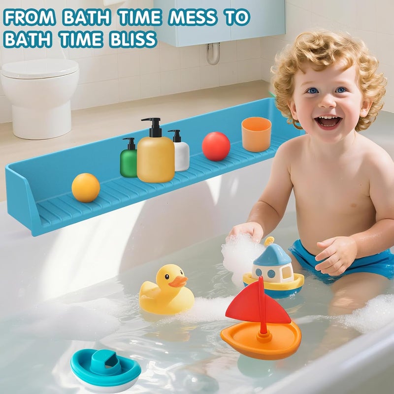 IwelKee Bathtub Splash Guard for Tub Kids, Longer Silicone Water Splash Guard for Bathtub, Toy Holder Play Shelf for Bathtime, Prevents Water Spills in Bathroom - Image 2