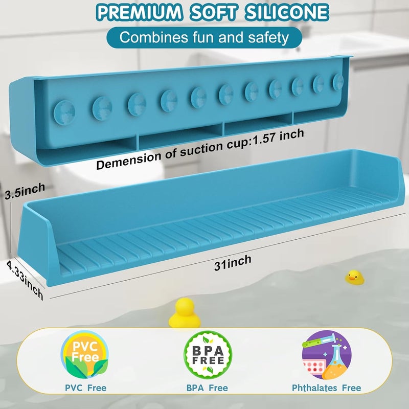 IwelKee Bathtub Splash Guard for Tub Kids, Longer Silicone Water Splash Guard for Bathtub, Toy Holder Play Shelf for Bathtime, Prevents Water Spills in Bathroom - Image 3