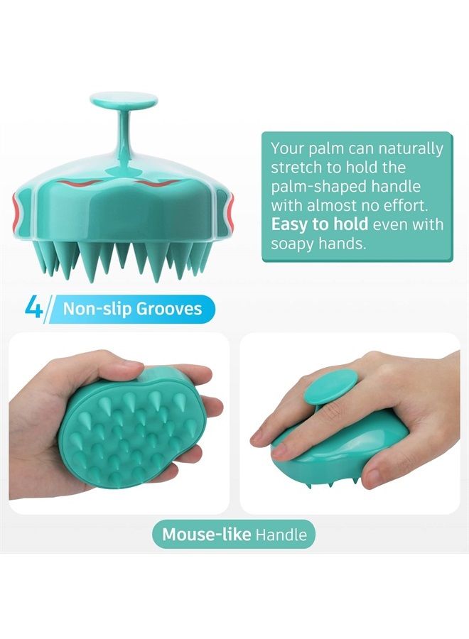 FReatech Hair Scalp Massager Shampoo Brush with Soft Silicone Bristles for Scalp Care and Hair Growth, Shower Head Scalp Scrubber Exfoliator for Dandruff, Wet & Dry for Men, Women and Kids, Green - Image 3
