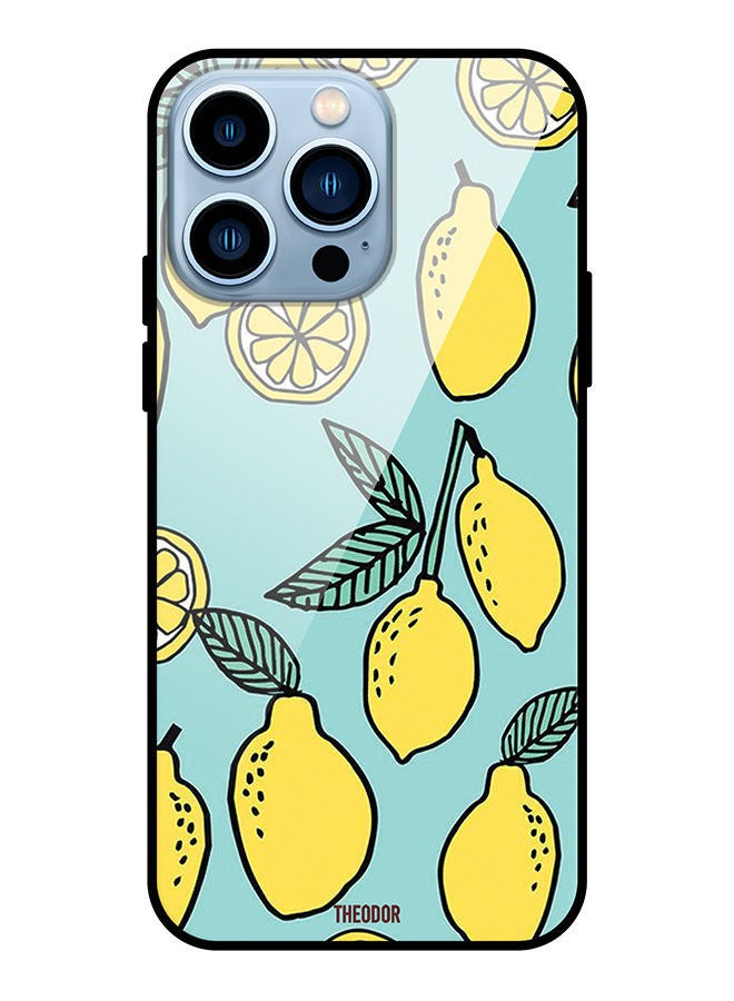 Theodor Protective Tempered Glass Case Cover For Apple iPhone 13 Pro Lemons Background Turqoise - Image 1