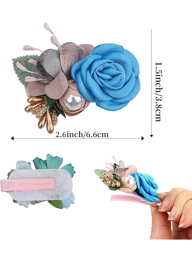 KASTWAVE Flower Hair Clip For Baby Girl 3 Pcs Lightweight Floral Hair Bow With Boutique Fully Lined Alligator Beach Party Bridal Accessories For Toddler Women Teens Gifts (Blue) - Image 5