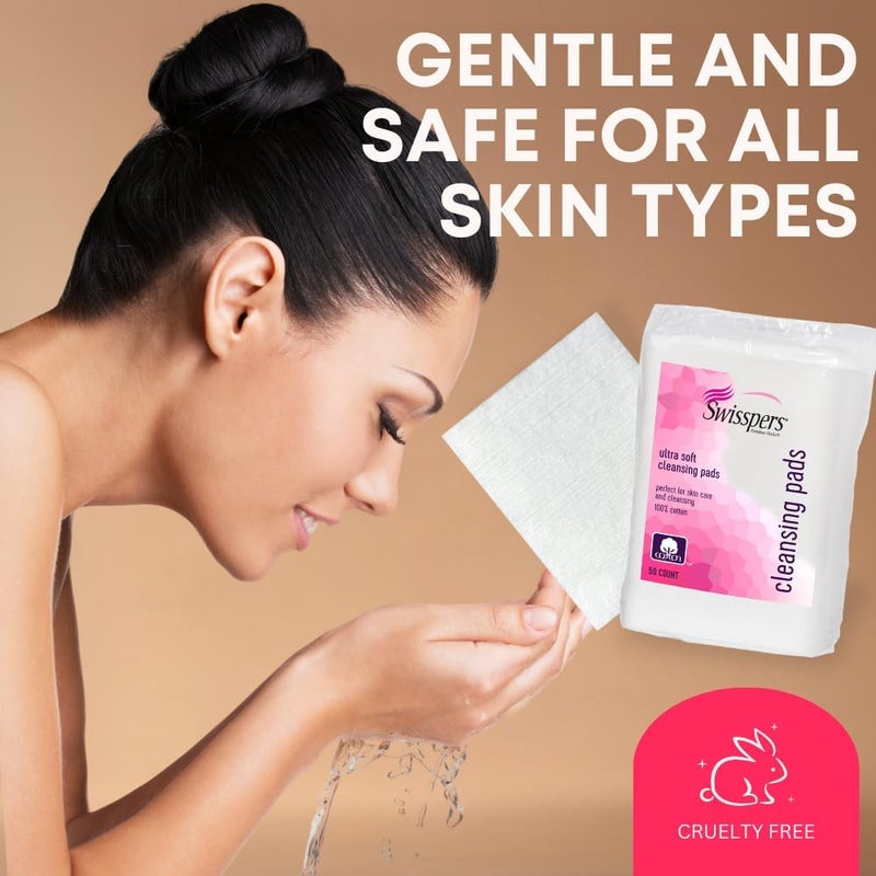 Swisspers Premium Cotton Facial Cleansing Pads - Ultra Soft 50 Count (Pack of 6) - Image 5