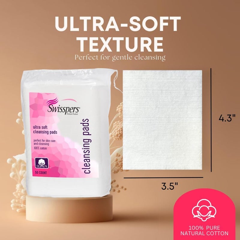 Swisspers Premium Cotton Facial Cleansing Pads - Ultra Soft 50 Count (Pack of 6) - Image 4
