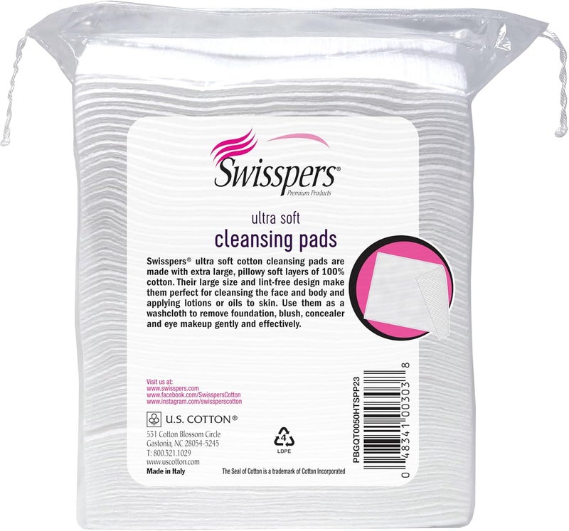 Swisspers Premium Cotton Facial Cleansing Pads - Ultra Soft 50 Count (Pack of 6) - Image 2