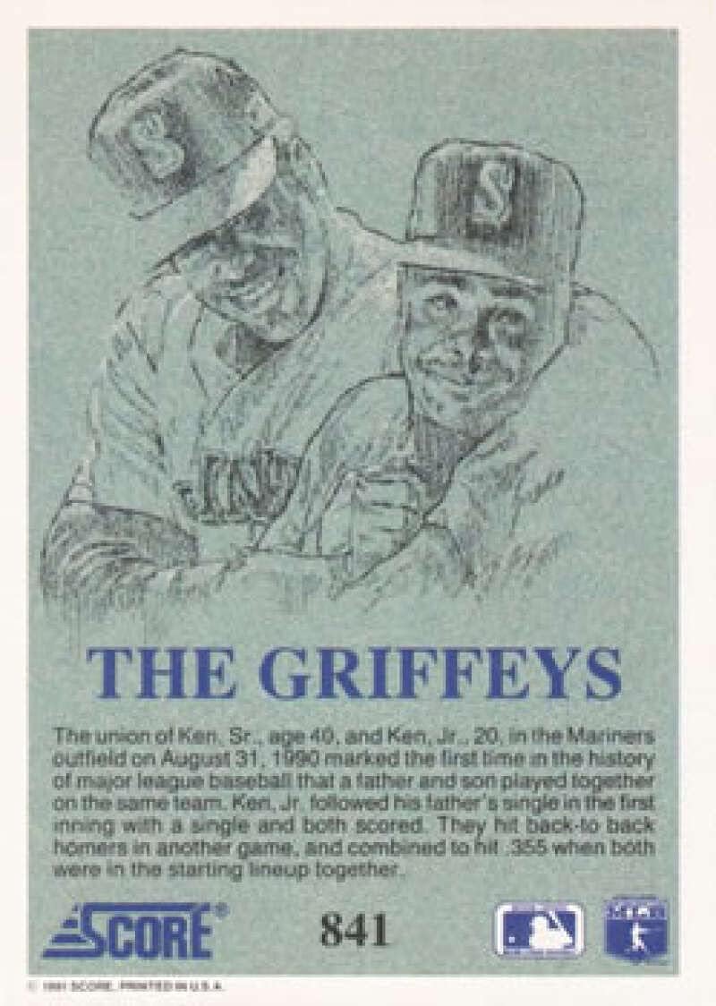 SCORE 1991 #841 Ken Griffey Jr./Ken Griffey Sr. NM-MT Seattle Mariners Baseball - Image 2