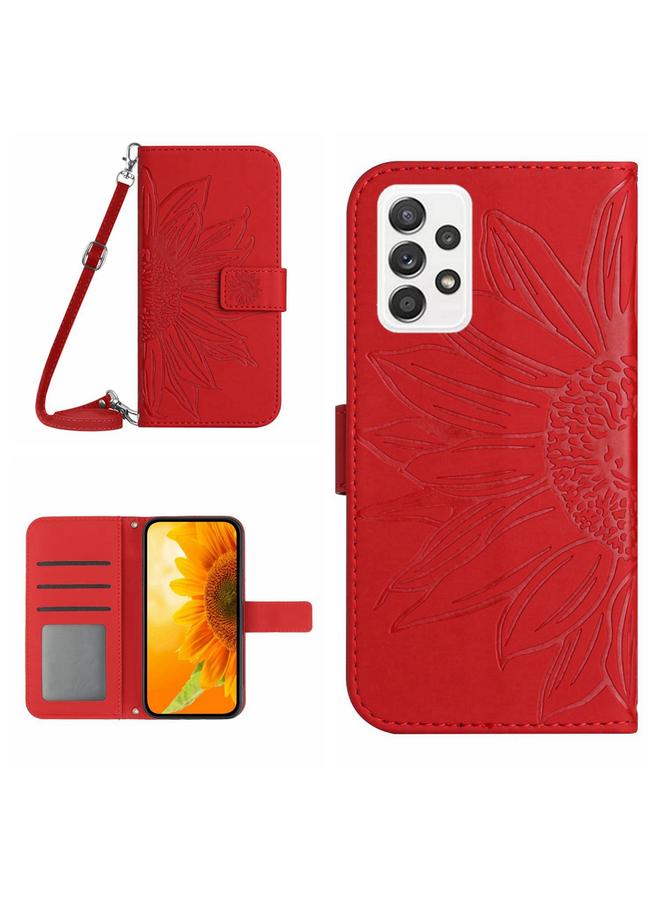S-TOP Case For Samsung Galaxy A52/A52S Skin Feel Sun Flower Pattern Flip Leather Phone Case with Lanyard - Image 1