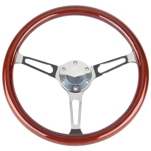 YEHICY Classic 15380mm Wood Grain Steering Wheel Vintage Grant Nostalgia Style Wood Steering Wheel Long Hole with Horn Button - Image 1