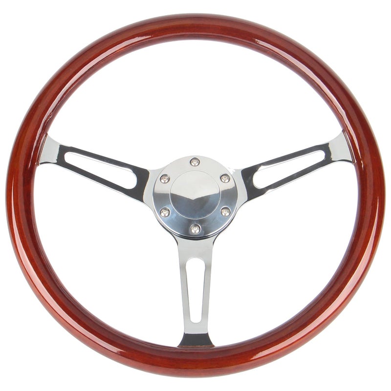 YEHICY Classic 15380mm Wood Grain Steering Wheel Vintage Grant Nostalgia Style Wood Steering Wheel Long Hole with Horn Button - Image 2