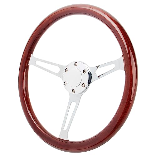 YEHICY Classic 15380mm Wood Grain Steering Wheel Vintage Grant Nostalgia Style Wood Steering Wheel Long Hole with Horn Button - Image 3