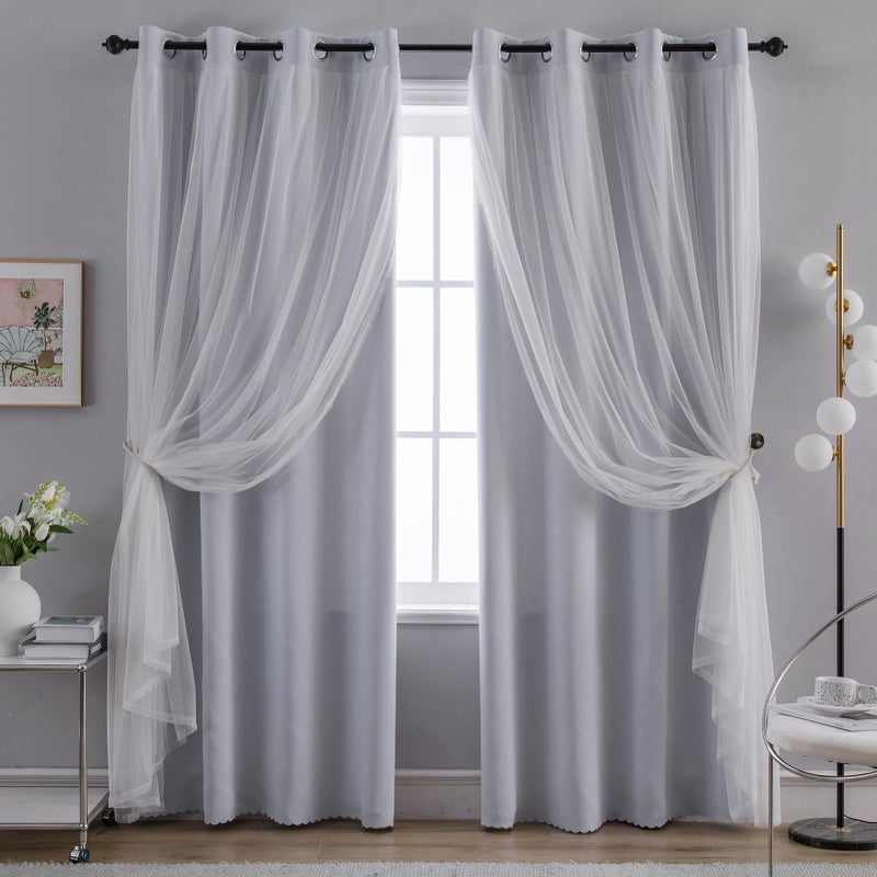 Anytime Home Curtains Blackout and Sheer Layered Solid Window Curtain Panel Pair with Grommet Top 52Wx63LGreyish White