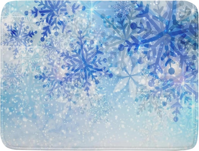 Giwawa 18"x24" Winter Blue Snowflakes Dish Drying Mat Christmas Snow Falling Nature Ice Dish Drainer Mats for Kitchen Microfiber Reversible Dish Drying Rack Pad for Countertop Tabletop Decor - Image 1