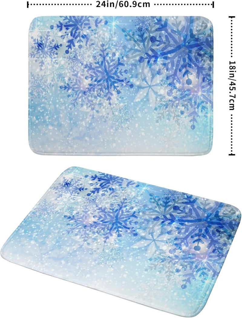 Giwawa 18"x24" Winter Blue Snowflakes Dish Drying Mat Christmas Snow Falling Nature Ice Dish Drainer Mats for Kitchen Microfiber Reversible Dish Drying Rack Pad for Countertop Tabletop Decor - Image 2
