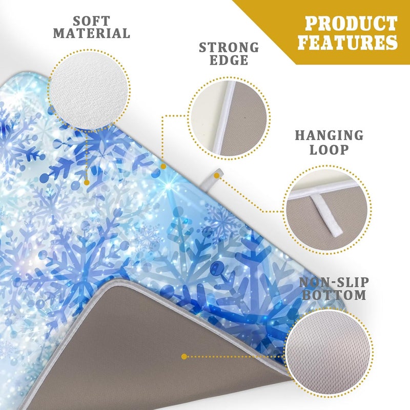 Giwawa 18"x24" Winter Blue Snowflakes Dish Drying Mat Christmas Snow Falling Nature Ice Dish Drainer Mats for Kitchen Microfiber Reversible Dish Drying Rack Pad for Countertop Tabletop Decor - Image 4