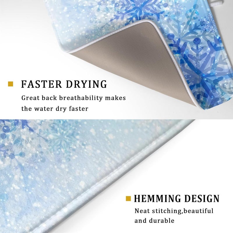 Giwawa 18"x24" Winter Blue Snowflakes Dish Drying Mat Christmas Snow Falling Nature Ice Dish Drainer Mats for Kitchen Microfiber Reversible Dish Drying Rack Pad for Countertop Tabletop Decor - Image 3