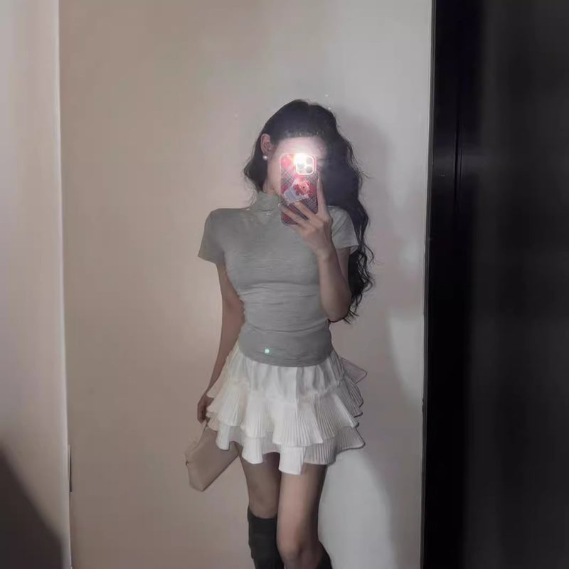 2024 Bow Rhinestone Half High Collar T-Shirt Women - Image 3