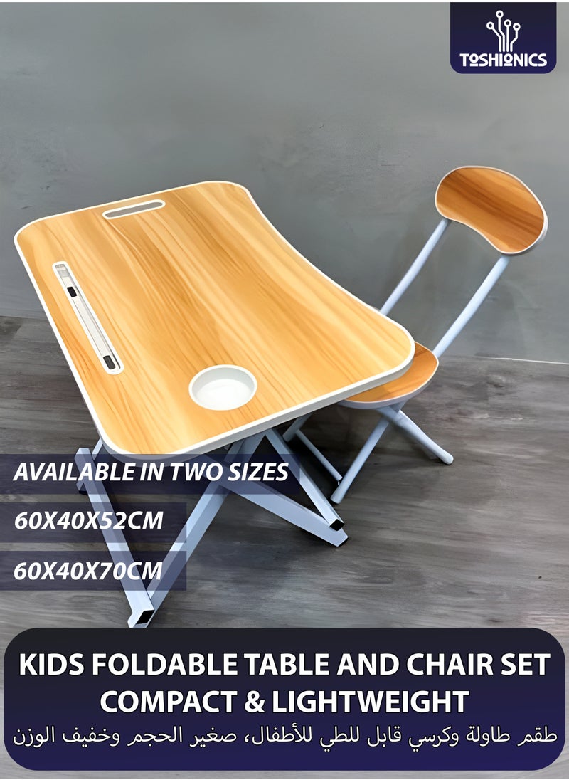 Toshionics Foldable Kids Table and Chair Set 60cm Children’s Toddlers Furniture Activity Playroom Craft Study Table Set Lightweight Compact Folding Portable Learning Table and Chair Set for Kids Boys and Girls  - Image 1