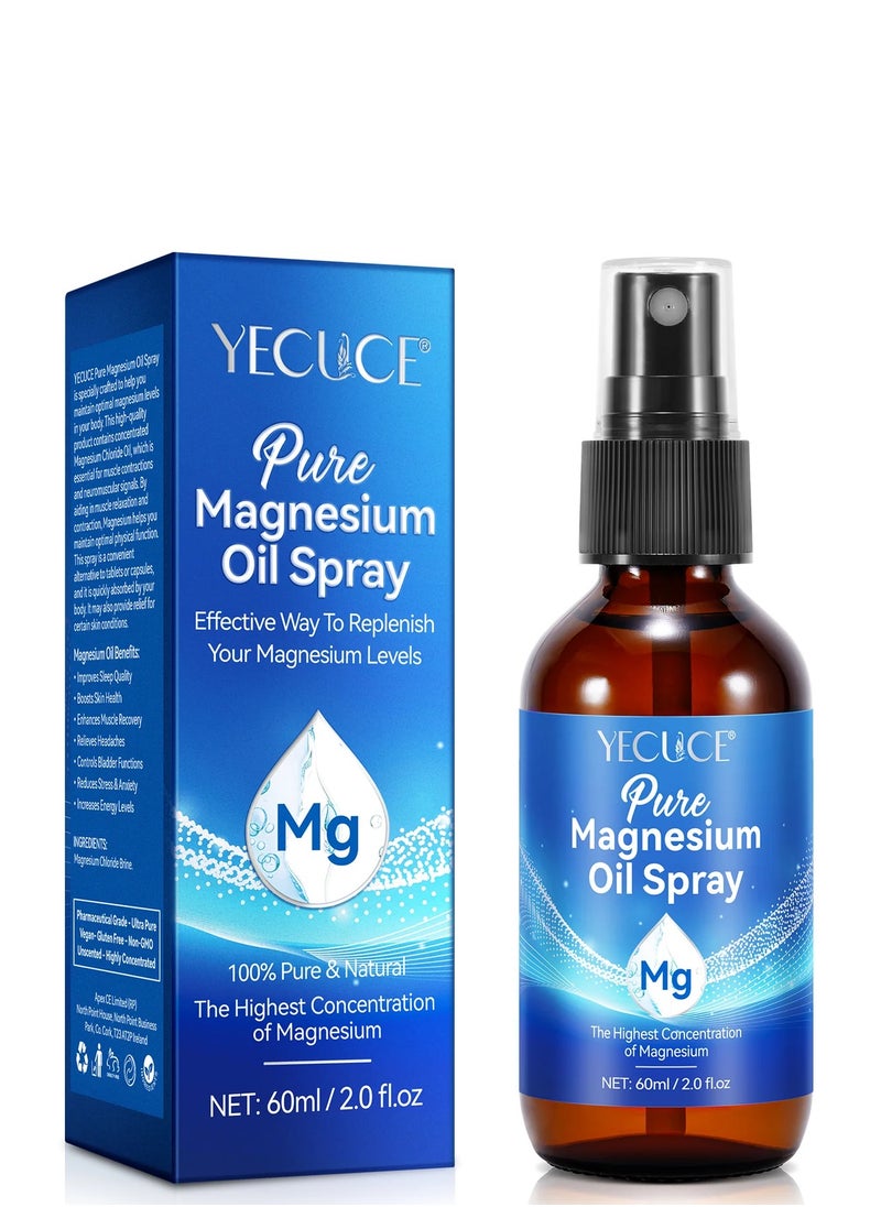 Yecuce 60ml Pure Magnesium Oil Spray Natural Body Oil Spray for Better Sleep Relief and Relaxation Relieve Muscle Tension Organic Magnesium Oil Spray for Feet Magnesium Spray  - Image 1