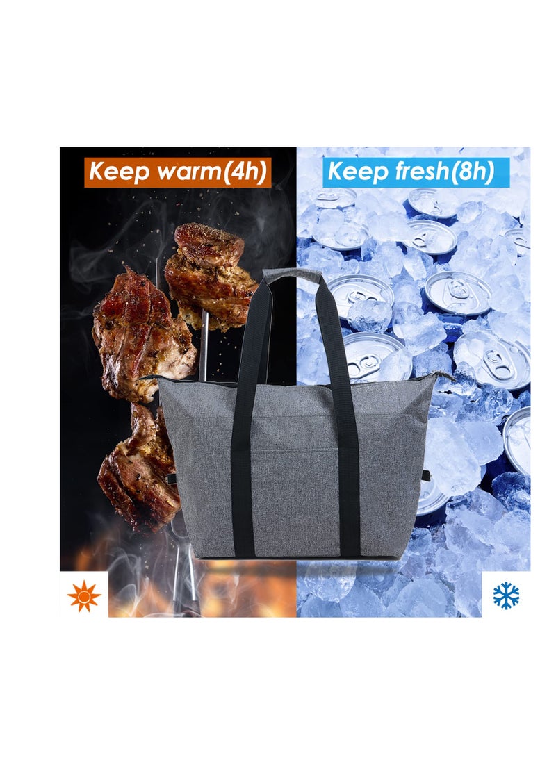 Excefore Cool Bag, Large Capacity Lunch Bag, Collapsible Cooler Bag, Waterproof Insulated Bag With Hard Liner For Food Bag, for Food Delivery, Outdoor BBQ, Picnic Camping, Family Activitives - Image 4