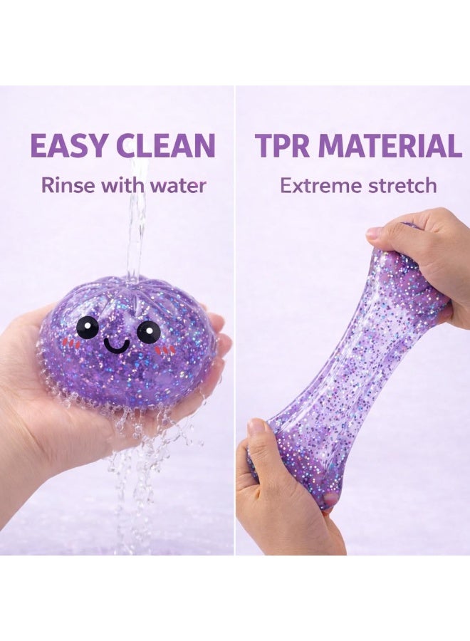 Purple Glitter Dumpling Squishy Fidget Toy for Stress Relief, Sensory Squeeze Toy for Adults - Image 5