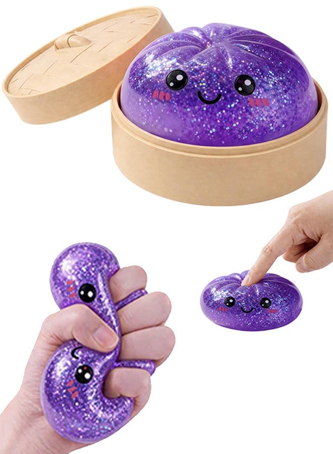 Purple Glitter Dumpling Squishy Fidget Toy for Stress Relief, Sensory Squeeze Toy for Adults - Image 1