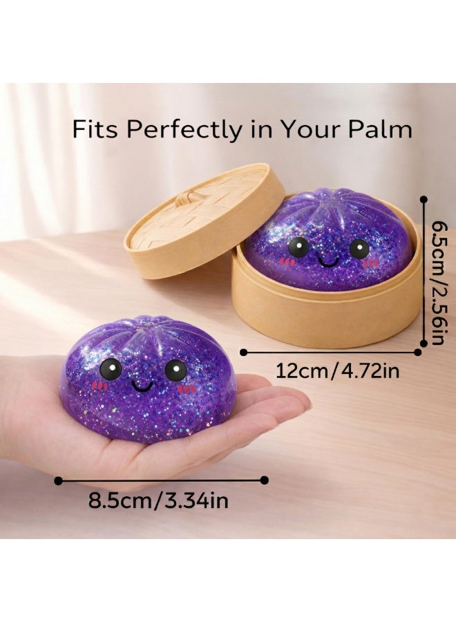 Purple Glitter Dumpling Squishy Fidget Toy for Stress Relief, Sensory Squeeze Toy for Adults - Image 2