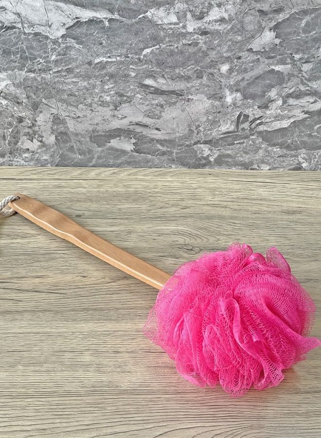 JINS-Hung Shower Loofah Body & Back Scrubber - Exfoliating Loofah luffa Bath Brush On a Stick - with Long Wooden Handle Back Brush for Men & Women - Easy Reach Body Wash & Lotion Applicator（ 2 Pack- Red） - Image 2
