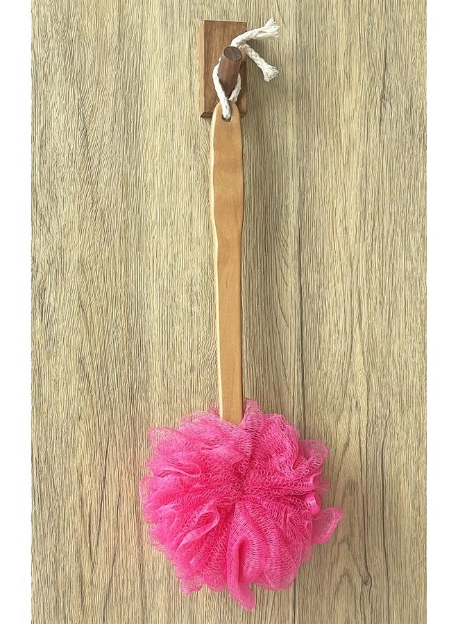 JINS-Hung Shower Loofah Body & Back Scrubber - Exfoliating Loofah luffa Bath Brush On a Stick - with Long Wooden Handle Back Brush for Men & Women - Easy Reach Body Wash & Lotion Applicator（ 2 Pack- Red） - Image 1
