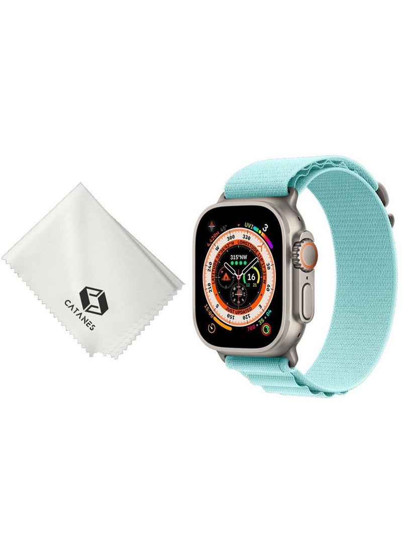CATANES - 2 Packs Of Apple Watch Band and Microfiber Cloth Alpine Loop Band 49mm 45mm 44mm 42mm Women Men Adjustable with Metal G-Hook Strap for iWatch Ultra Series SE 8/7/6/5/4/3/2/1 Aquamarine - Image 1