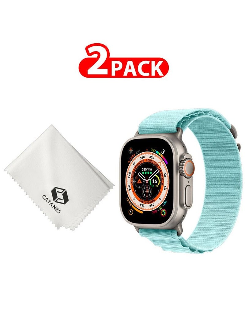 CATANES - 2 Packs Of Apple Watch Band and Microfiber Cloth Alpine Loop Band 49mm 45mm 44mm 42mm Women Men Adjustable with Metal G-Hook Strap for iWatch Ultra Series SE 8/7/6/5/4/3/2/1 Aquamarine - Image 1