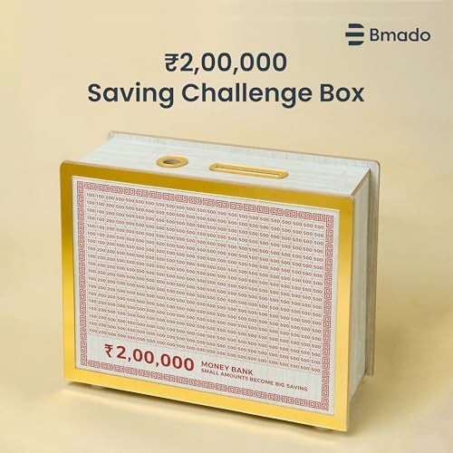Bmado Wooden Money Bank | Laminated Secure Saver Box | Secure Your Money from Mold | Writable with Any Pen | 2 Lakh Savings Piggy Bank for Kids & Adults - Image 5