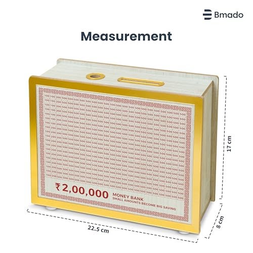 Bmado Wooden Money Bank | Laminated Secure Saver Box | Secure Your Money from Mold | Writable with Any Pen | 2 Lakh Savings Piggy Bank for Kids & Adults - Image 3