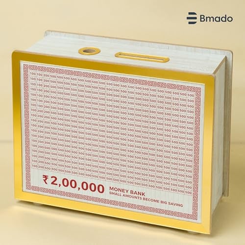 Bmado Wooden Money Bank | Laminated Secure Saver Box | Secure Your Money from Mold | Writable with Any Pen | 2 Lakh Savings Piggy Bank for Kids & Adults - Image 2
