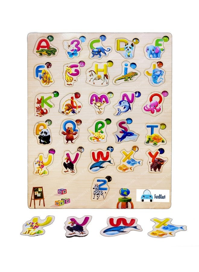 فنبلاست لوحة فن بلاست لتعليم الحروف الأبجدية الكبيرة - لوحة ألغاز تعليمية خشبية ملونة للأطفال، لعبة لوحة الصور المقطوعة لمرحلة ما قبل المدرسة، ألعاب ألغاز للأطفال الصغار من عمر 1 2 3 4 5 سنوات - Image 1