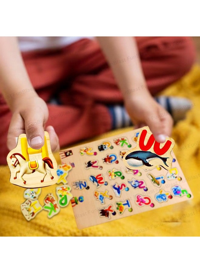 فنبلاست لوحة فن بلاست لتعليم الحروف الأبجدية الكبيرة - لوحة ألغاز تعليمية خشبية ملونة للأطفال، لعبة لوحة الصور المقطوعة لمرحلة ما قبل المدرسة، ألعاب ألغاز للأطفال الصغار من عمر 1 2 3 4 5 سنوات - Image 4