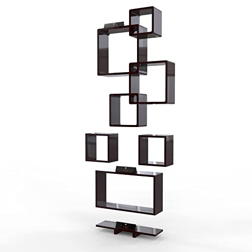 Raafi Wooden Rafuf Designer Intersecting Wall Shelves (Set of 8) (Brown) - Image 3