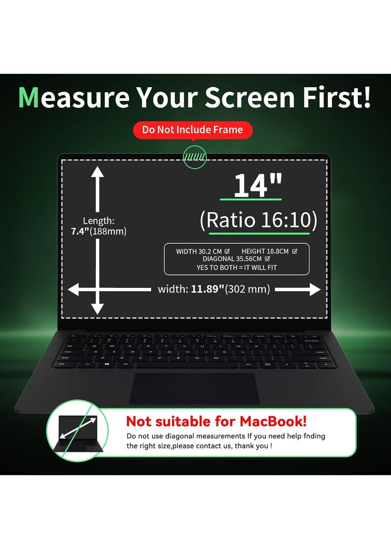 14 Inch Laptop Privacy Screen Filter, for 16:10 Widescreen Monitors -Dell/HP/Acer/Samsung/Lenovo/ASUS/Toshiba, Privacy Screen Anti-Peeping, Anti Blue Light Blocking and Anti Glare - Image 4