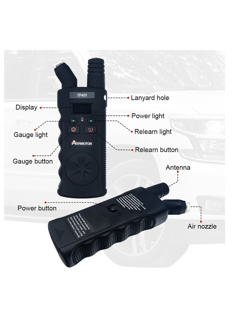 SYOSI أداة إعادة تعلم نظام مراقبة ضغط الإطارات TPA01 من GM، مقياس ضغط الإطارات الرقمي، 150 رطل/بوصة مربعة - إعادة ضبط أجهزة الاستشعار في GM Buick وChevy وCadillac (أسود) - Image 2