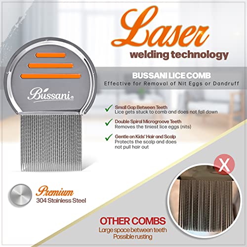 Bussani Lice Comb for Fine & Thick Hair | Lice Treatment | Nit Comb for Lice Eggs | Lice Brush | Peine para Piojos y Liendres para Niñas | Great for Dandruff & Psoriasis - Image 3