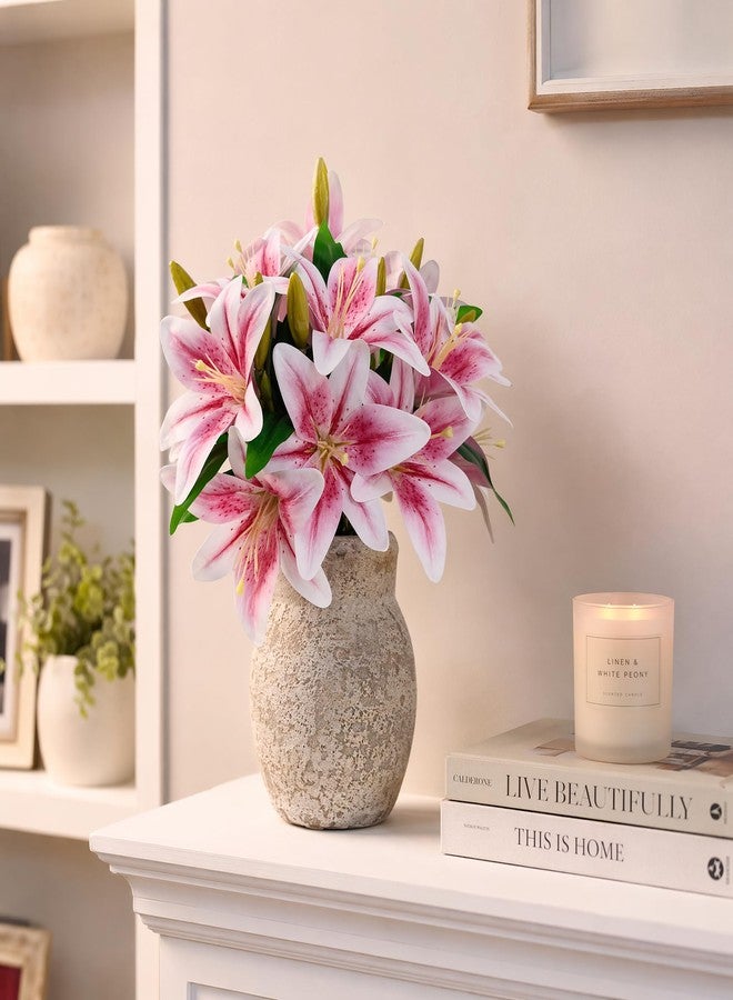 ATFL Artificial Lilies Flowers,9 Pcs Faux Lily Flowers,16''Tiger Lily Branches with 2 Full Blooms and 1 Bud,Faux Fake Lilies Plants for Wedding Bouquet Floral Arrangements (9, Light Pink) - Image 4