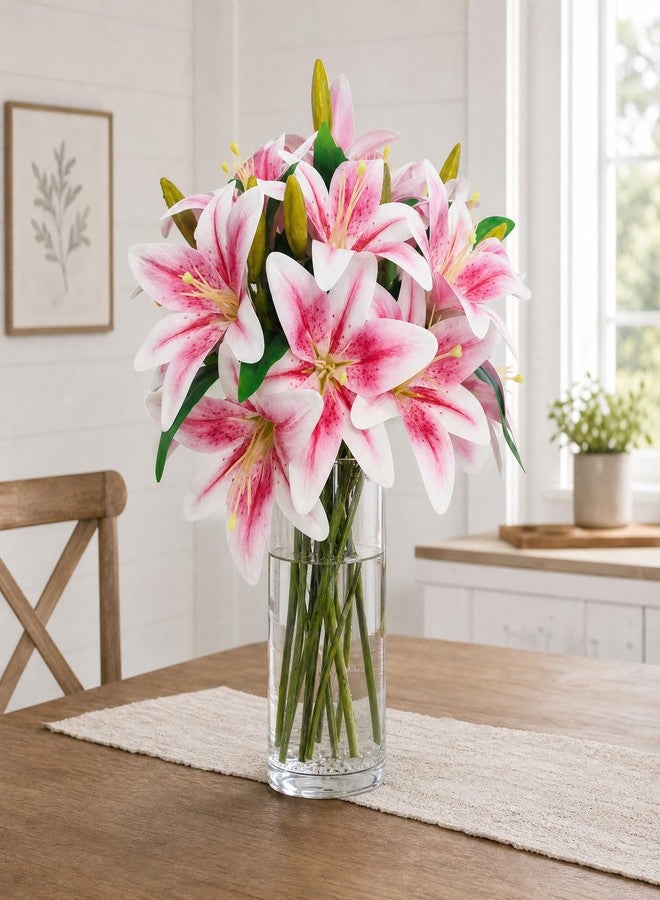 ATFL Artificial Lilies Flowers,9 Pcs Faux Lily Flowers,16''Tiger Lily Branches with 2 Full Blooms and 1 Bud,Faux Fake Lilies Plants for Wedding Bouquet Floral Arrangements (9, Light Pink) - Image 1