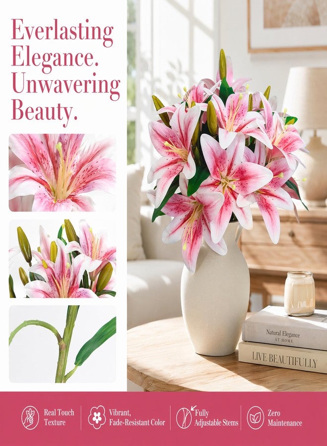 ATFL Artificial Lilies Flowers,9 Pcs Faux Lily Flowers,16''Tiger Lily Branches with 2 Full Blooms and 1 Bud,Faux Fake Lilies Plants for Wedding Bouquet Floral Arrangements (9, Light Pink) - Image 5
