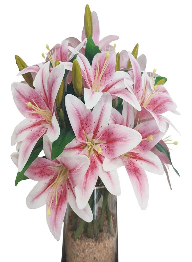 ATFL Artificial Lilies Flowers,9 Pcs Faux Lily Flowers,16''Tiger Lily Branches with 2 Full Blooms and 1 Bud,Faux Fake Lilies Plants for Wedding Bouquet Floral Arrangements (9, Light Pink) - Image 2