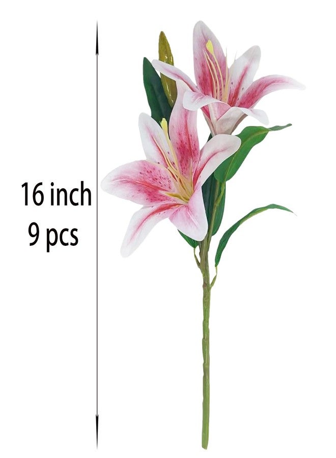 ATFL Artificial Lilies Flowers,9 Pcs Faux Lily Flowers,16''Tiger Lily Branches with 2 Full Blooms and 1 Bud,Faux Fake Lilies Plants for Wedding Bouquet Floral Arrangements (9, Light Pink) - Image 3