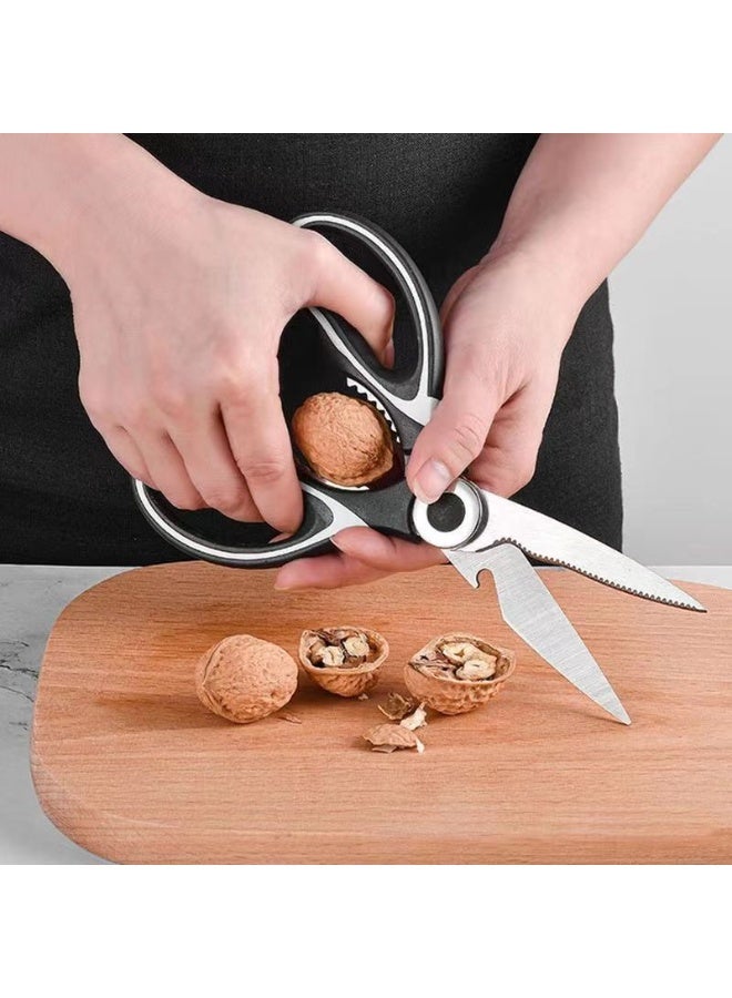 هومستر مقص مطبخ متعدد الوظائف | تصميم متين من الستانلس ستيل 304 | 4 في 1 (قص عظام الدواجن/تقطيع اللحم/فتاحة زجاجات/مزيل قشور السمك) | حاد جدًا ومقاوم للصدأ | أداة طبخ احترافية | مثالي للشواء/تحضير الوجبات | مقبض مريح ضد الانزلاق - Image 1