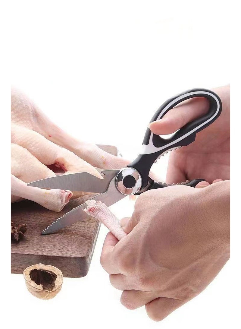 هومستر مقص مطبخ متعدد الوظائف | تصميم متين من الستانلس ستيل 304 | 4 في 1 (قص عظام الدواجن/تقطيع اللحم/فتاحة زجاجات/مزيل قشور السمك) | حاد جدًا ومقاوم للصدأ | أداة طبخ احترافية | مثالي للشواء/تحضير الوجبات | مقبض مريح ضد الانزلاق - Image 4