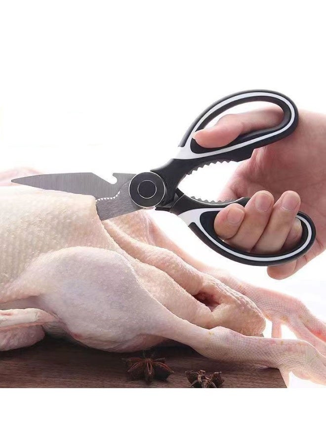 هومستر مقص مطبخ متعدد الوظائف | تصميم متين من الستانلس ستيل 304 | 4 في 1 (قص عظام الدواجن/تقطيع اللحم/فتاحة زجاجات/مزيل قشور السمك) | حاد جدًا ومقاوم للصدأ | أداة طبخ احترافية | مثالي للشواء/تحضير الوجبات | مقبض مريح ضد الانزلاق - Image 5